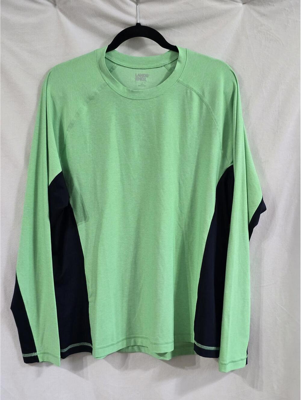 Lands' End Long Sleeve Rash Guard Crew Neck Shirt Green and Navy Large